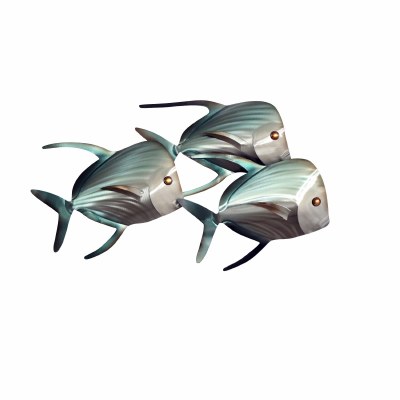 23" Blue Three Look Down Fish School Metal Wall Art Plaque MM122B