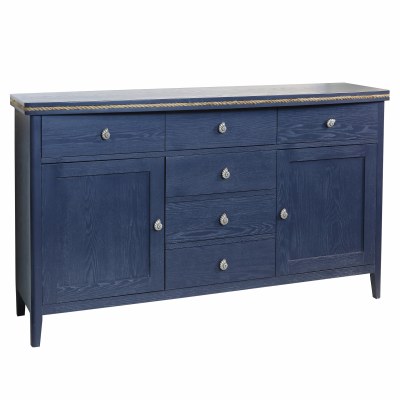 64" Dark Blue Two Door Six Drawer Rope Trim Credenza