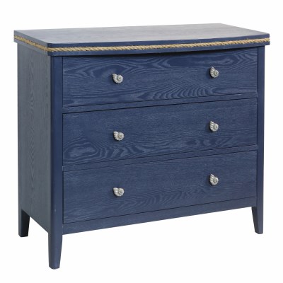 38" Dark Blue Three Drawer Rope Trim Chest