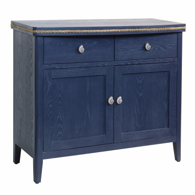 38" Dark Blue Two Door Two Drawer Rope Trim Cabinet
