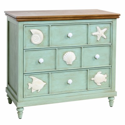 36" Green and Brown Three Drawer Sealife Chest