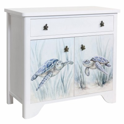 38" White Two Door One Drawer Turtle Cabinet