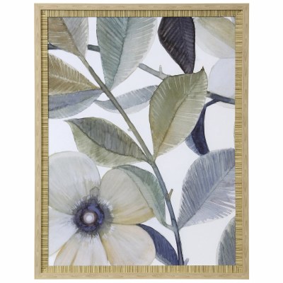 44" x 34" Blue and Brown Flower 1 Framed Canvas
