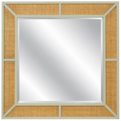38" Sq Sage and Natural Rattan Wall Mirror