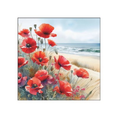 5" Sq Poppies By the Sea Beverage Napkins