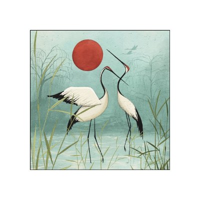 5" Sq Black and White Cranes Beverage Napkins