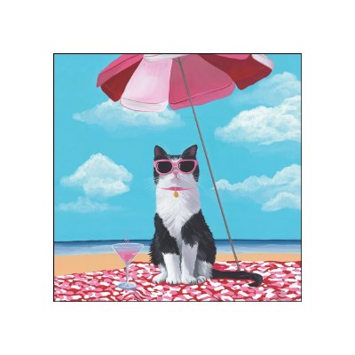 5" Sq Mimi Cat at the Beach Beverage Napkins