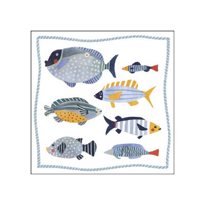 5" Sq Blue Fish Swimming School Beverage Napkins