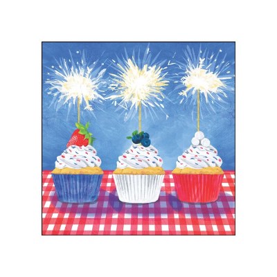 5" Sq Red, White, and Blue Cupcakes Beverage Napkins