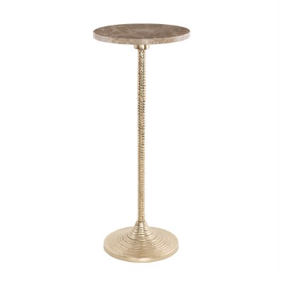 10" Round Beige Marble Gold Base End Table