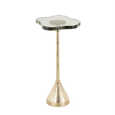11" Textured Glass Top Gold Base End Table