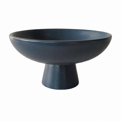 10" Round Dark Blue Footed Ceramic Bowl