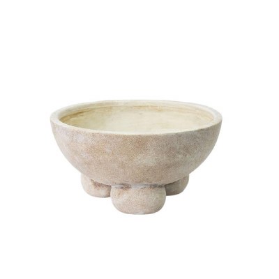11" Round Beige Bowl Three Bun Footed Ceramic Bowl