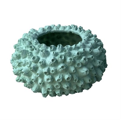 11" Round Teal Faux Barnacle Polyresin Vase