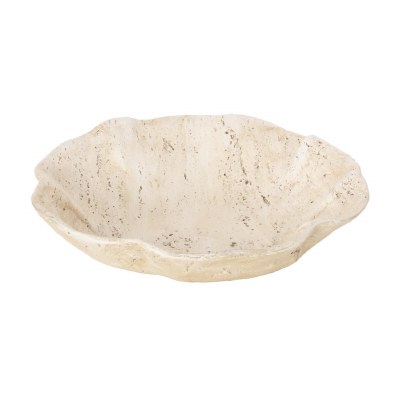 12" Round Beige Faux Stone Low Bowl