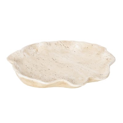 13" Round Beige Faux Stone Low Bowl
