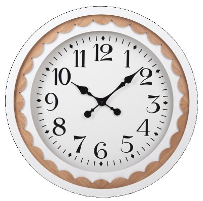23" Round White and Natural Wood Scallop Edge Wall Clock