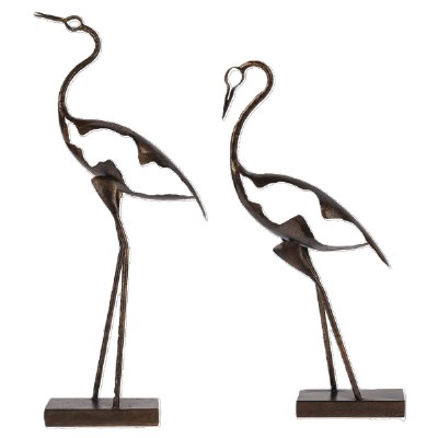Set of Two 22" Bronze Modern Metal Heron Sculptures