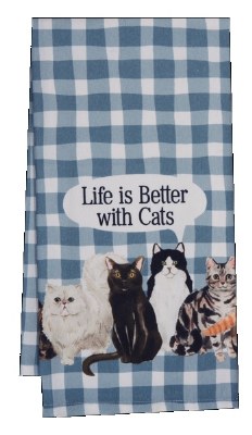 28" x 18" "Life Is Better With Cats" Plaid Kitchen Towel