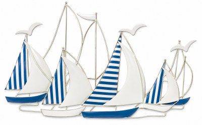 36" Blue and White Stripe Sailboats Wall Plaque