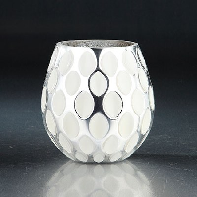 6.5" White Dots on Silver Glass Vase