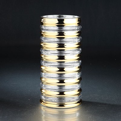 12" Gold Striped Cylinder Glass Vase