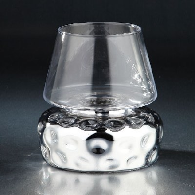 8" Glass Candleholder on Hammered Aluminum Base