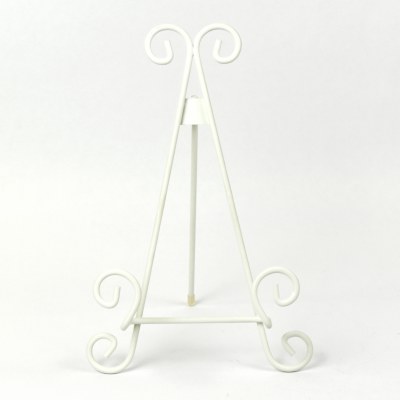 11" Extra Large Distressed White Finish Scrollwork Metal Easel Plate Stand