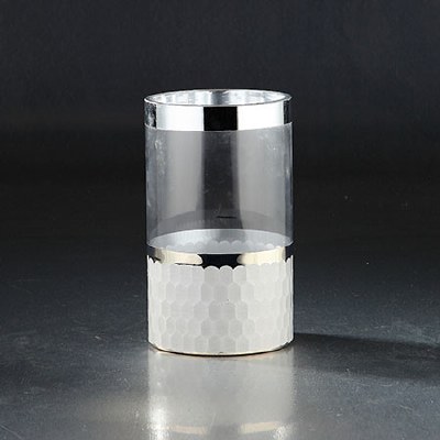 8" Silver and Frosted Glass Cylinder Candleholder