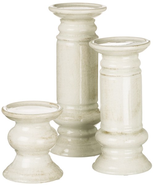 Set of 3 Distressed White Finish Ceramic Pillar Holders Wilford & Lee