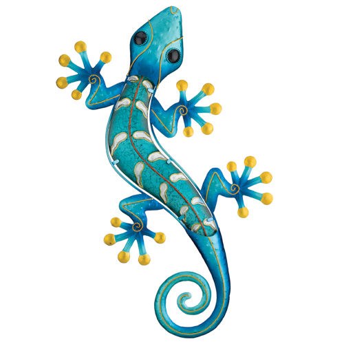 24" Blue Glass & Metal Gecko Plaque Wilford & Lee Home Accents