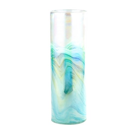 16 Iridescent Blue Green Glass Cylinder Vase Wilford Lee