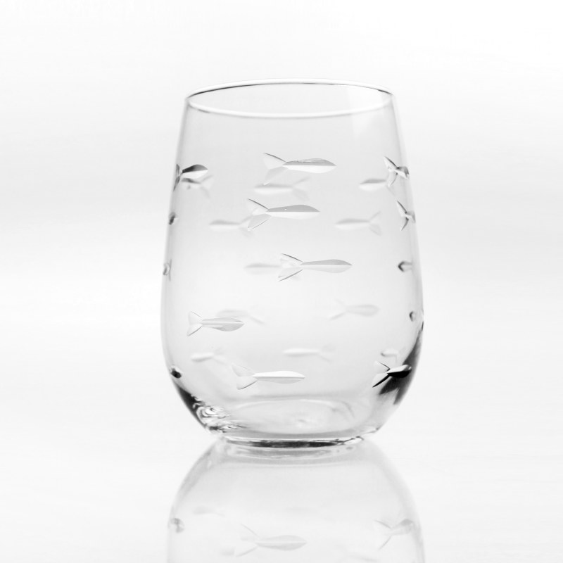 Rolf Glass Palm Tree 17 oz. Stemless Wine Glass (Set of 4)