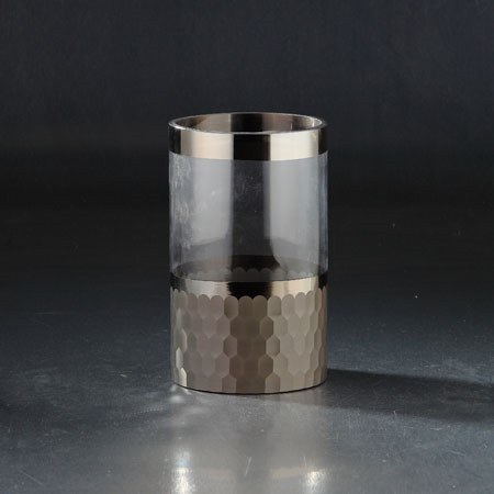 10 Silver Honeycomb Textured Metal And Glass Cylinder Vase