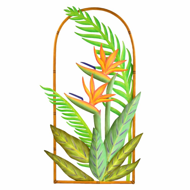 40" x 18" Bird of Paradise Painted Metal Arch Decorative Tropical Wall