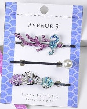Set Of 3 Purple And Turquoise Rhinestone Sea Life Hair Pins