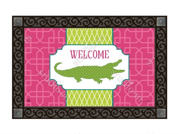 18 X 30 Pink And Green Welcome Gator Doormat