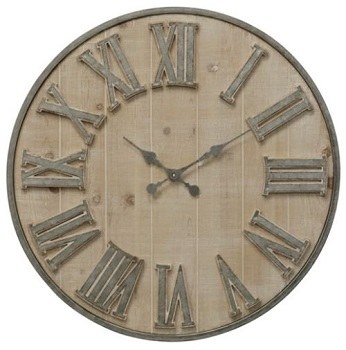 30 Round Whitewashed Galvanized Metal Roman Numeral Wall Clock 30 Round Whitewashed Galvanized Metal Roman Numeral Wall Clock