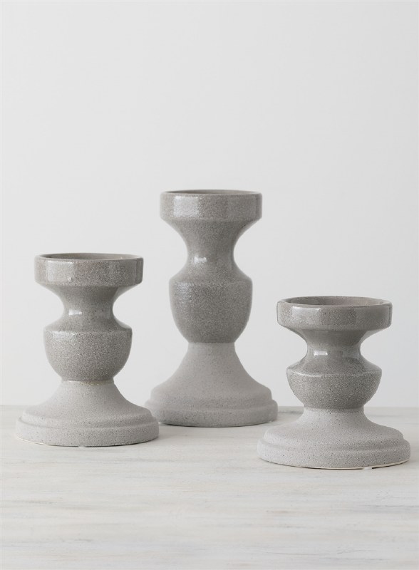 gray candle holders