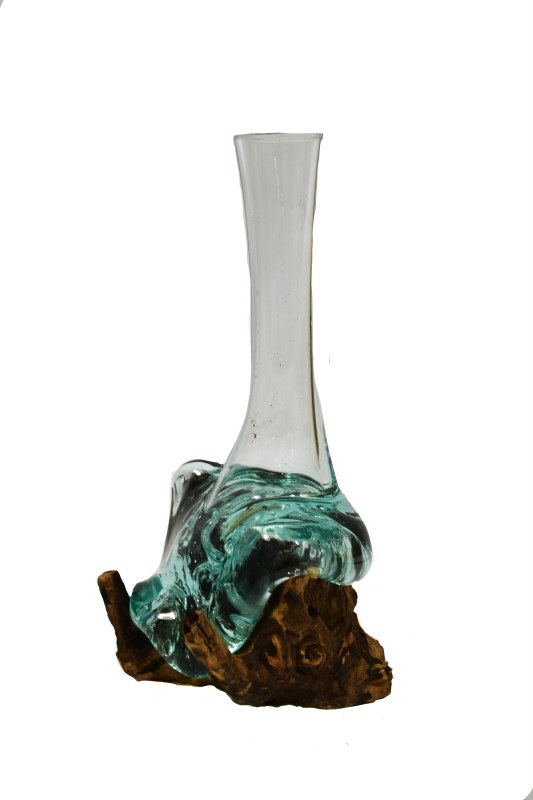 10" Glass Vase With Natural Root Base Wilford & Lee Home Accents