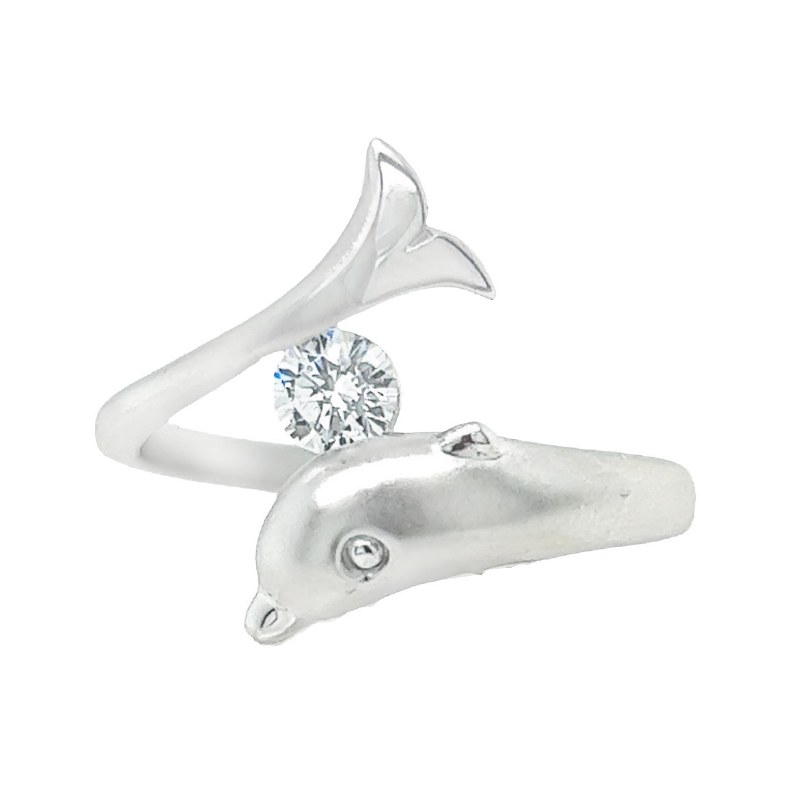 Dolphin Ring Cubic Zirconia Rhodium-plated Sterling Silver, 9 Dolphin Ring Cubic Zirconia Rhodium-plated Sterling Silver, 9