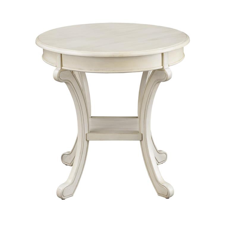 26" Round Distressed White Finish Table With Shelf Wilford & Lee Home Accents