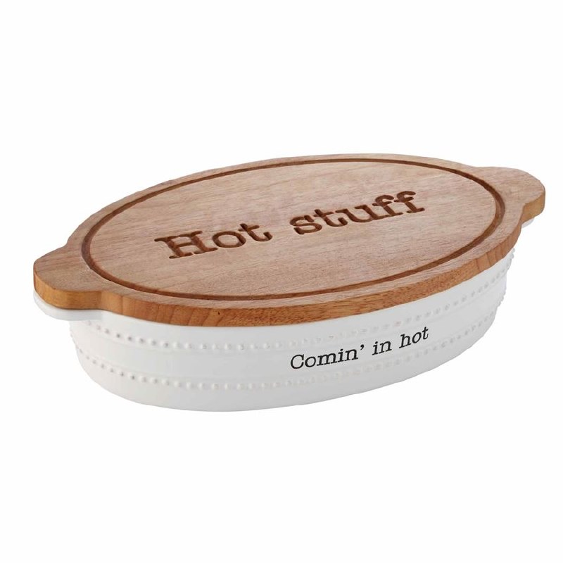 13" Oval Hot Stuff Baker With Lid by Mud Pie Wilford & Lee Home Accents