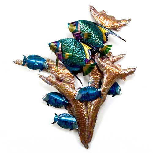 28" Angelfish Reef Coastal Metal Wall Art Plaque Wilford & Lee Home