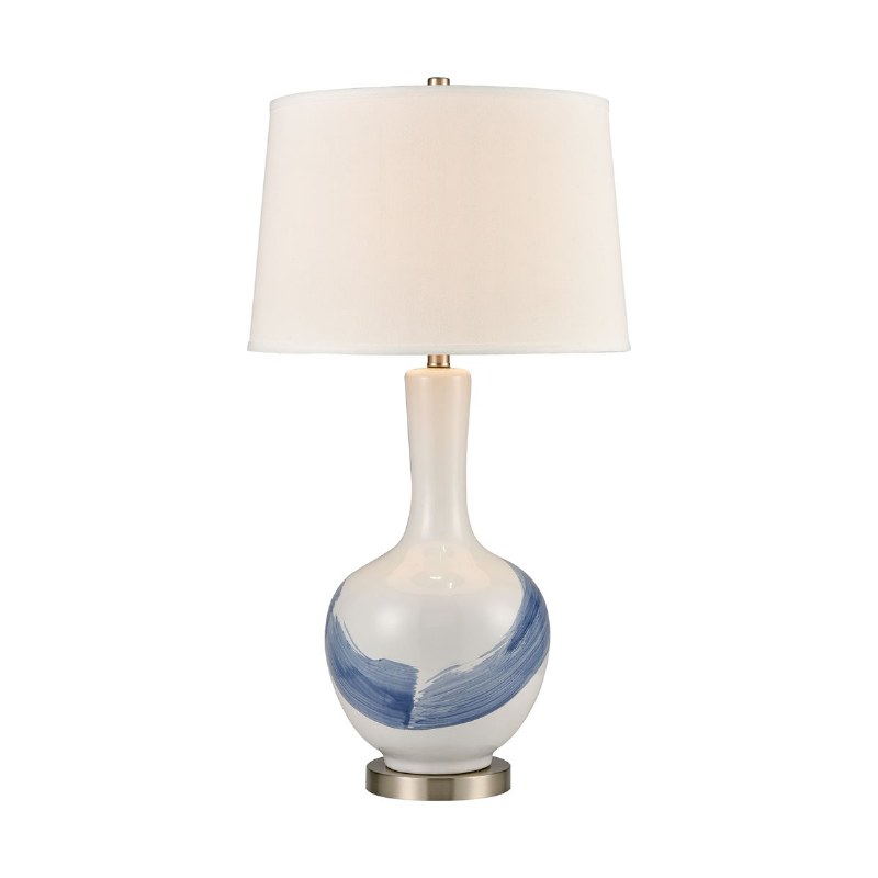 32" White With Blue Brushed Stripes Ceramic Table Lamp Wilford & Lee