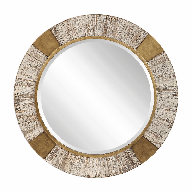 40" Round Whitewashed Wood Panels Wall Mirror Wilford & Lee Home Accents