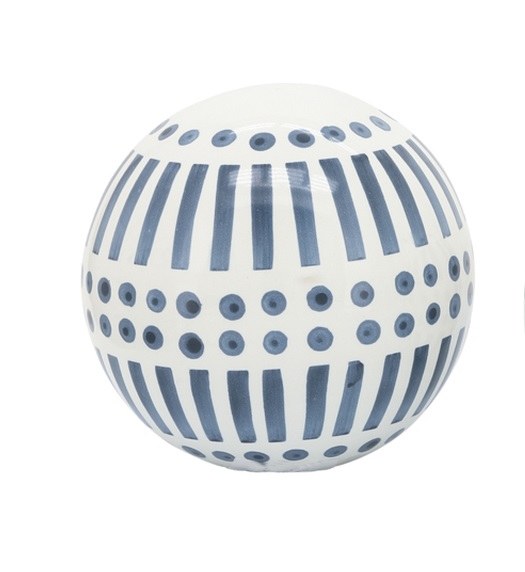 6" Dark Blue and White Ceramic Stripes and Dots Orb Wilford & Lee