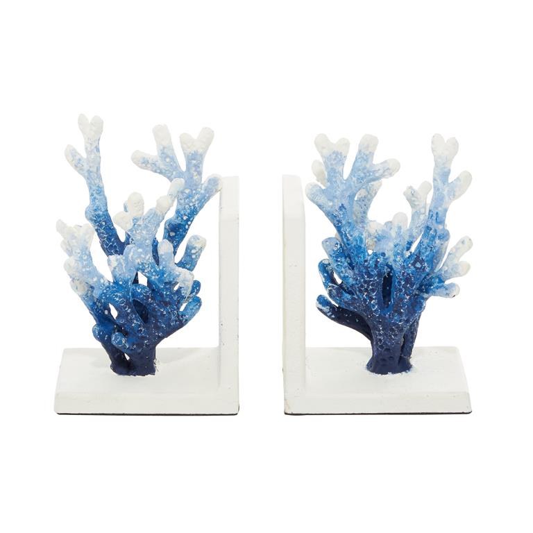 7 Blue and White Ombre Metal Faux Coral Bookends - Wilford & Lee