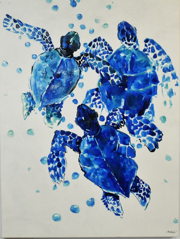 40" x 30" Three Blue Turtles on Canvas 1 Wilford & Lee Home Accents