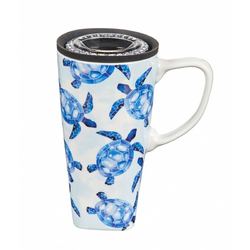 Ceramic Travel Mug Porcelain Coffee Cup with Spill-proof Lid and Box, 17  Oz. 